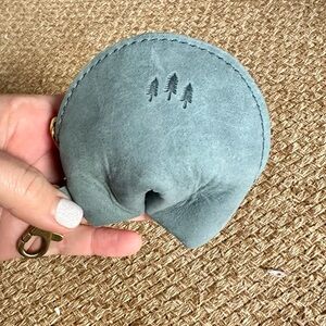 Portland Leather Rare Fortune Cookie Gray Blue Coin Pouch and keychain